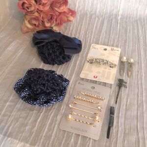 Women girls hair accessories barrettes ponytail holders with ribbon, lot 12